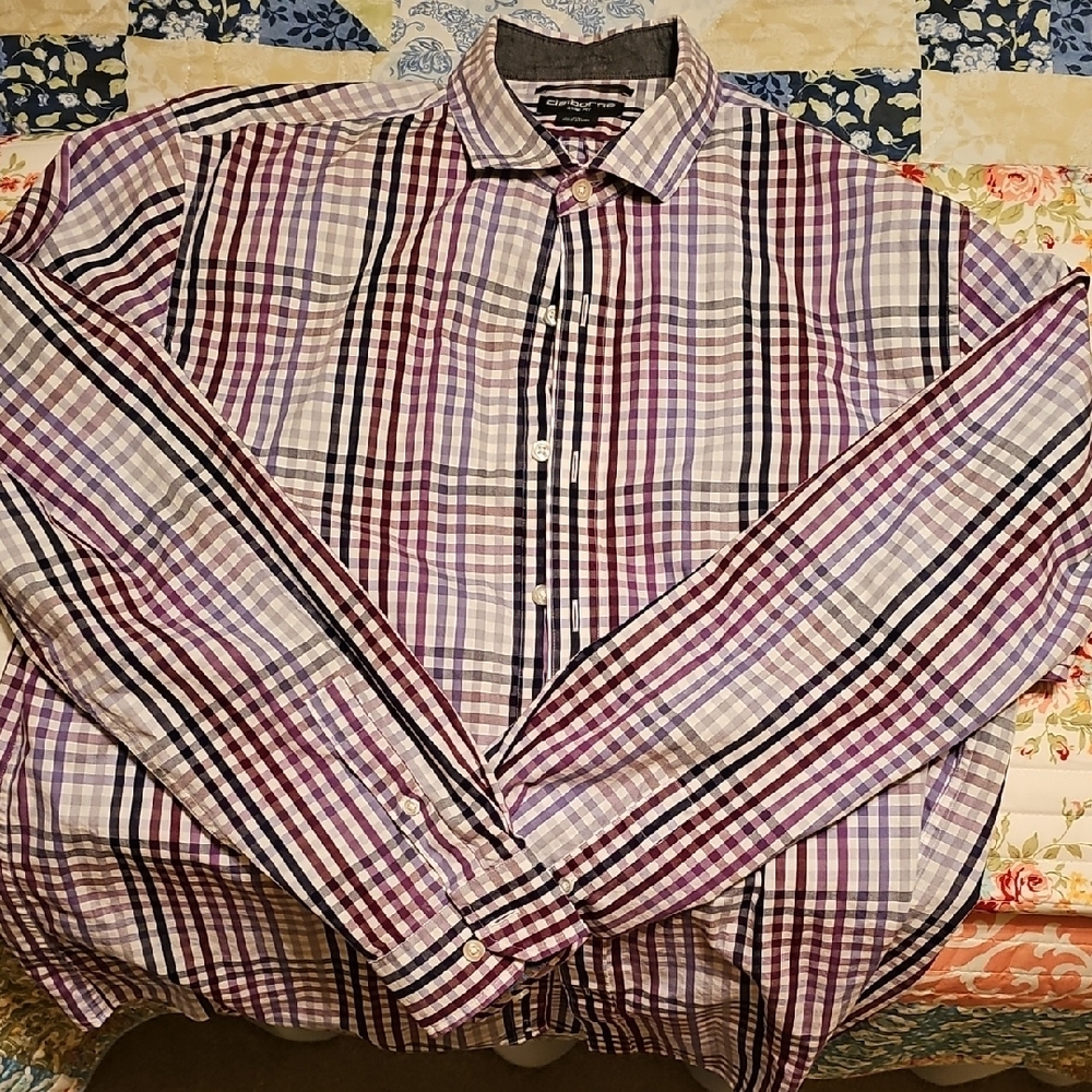 Claiborne Purple and Black Casual Button Down Shirt